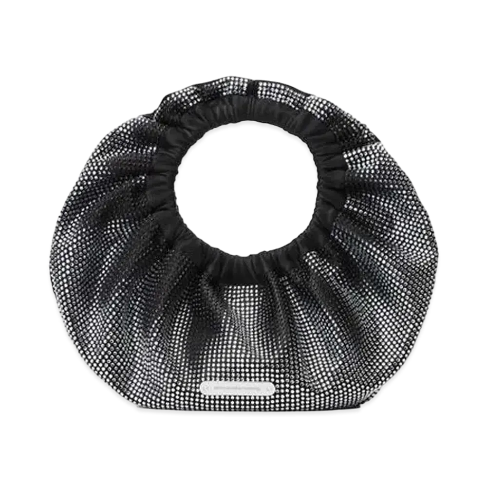 Alexander Wang Crescent Distressed Crystal Hotfix Mini Bag "Black/White"