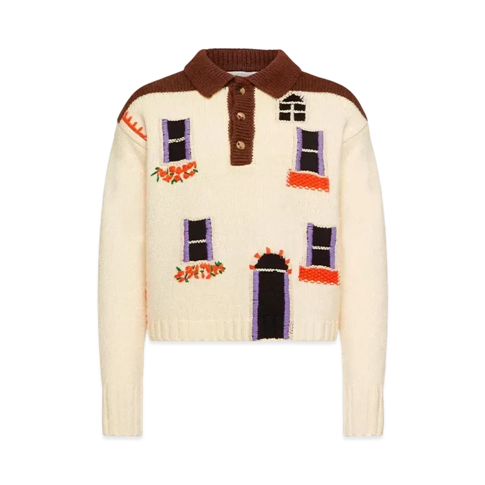JW ANDERSON House Intarsia Polo Sweater "White"