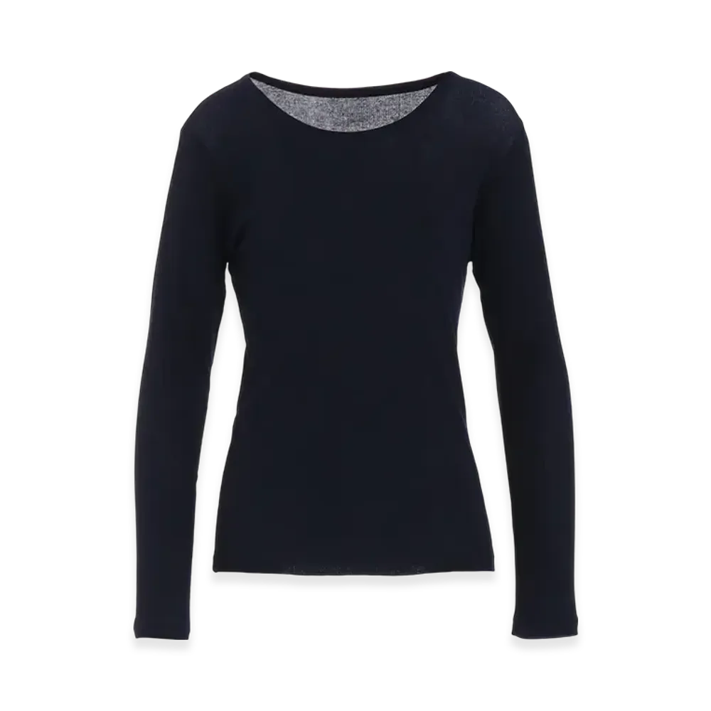 Yohji Yamamoto High Twisted Rib Round Neck Long Slv T "Navy"