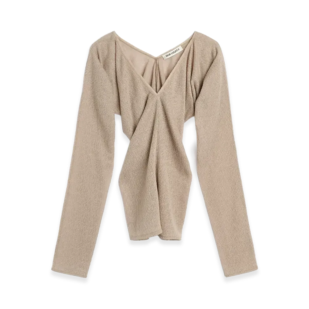 OUR LEGACY Women's Cheer V Neck "Hushed Fawn Lacy Wool"