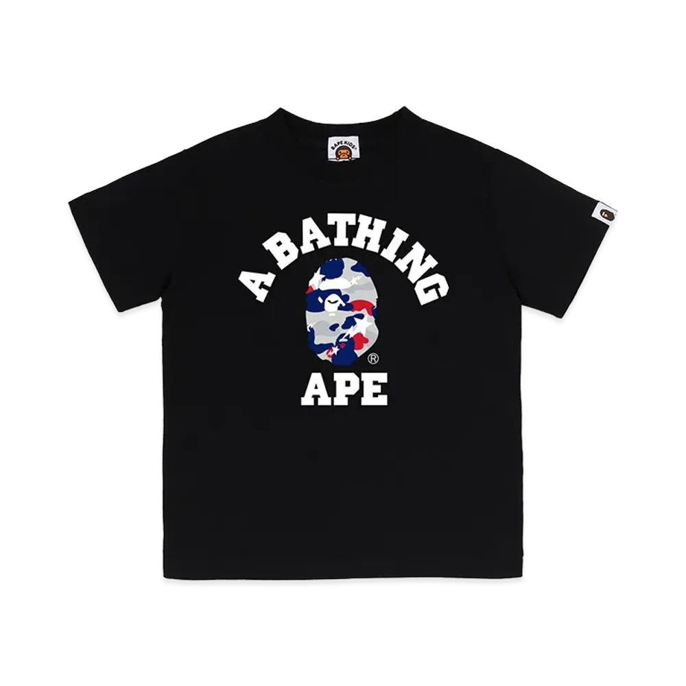 A BATHING APE Kids Sta Strike Camo College Tee "Black/White"