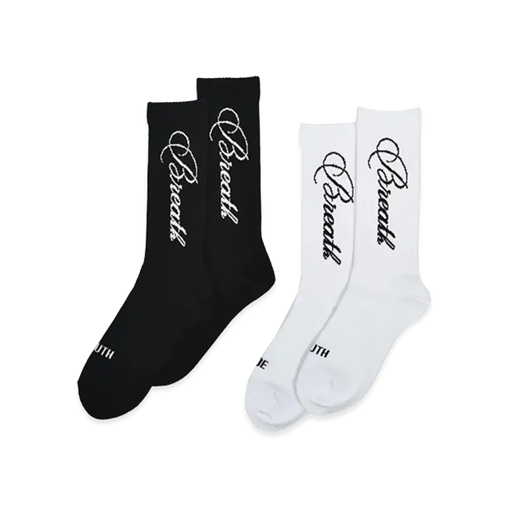 BREATH Script Logo Socks 2Pack "Black/White"