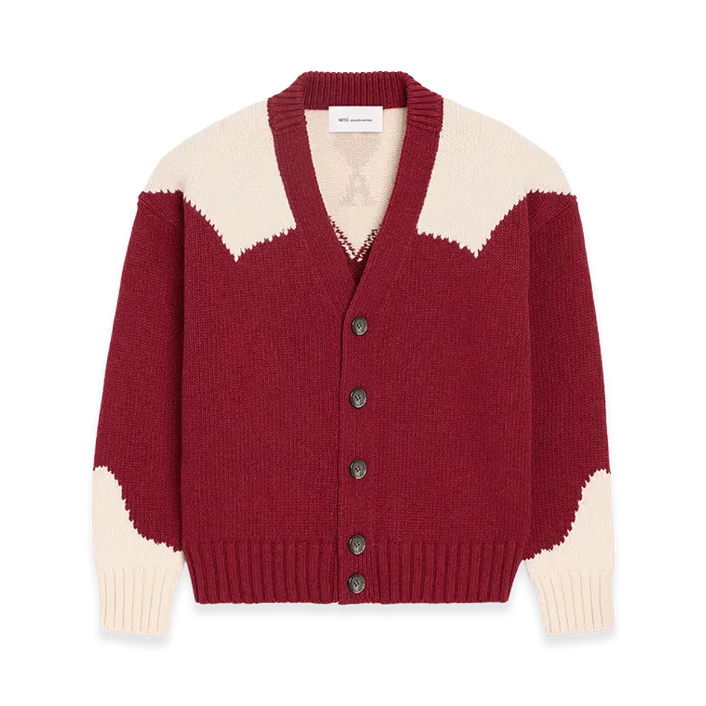 AMI PARIS Wool Ami De Coeur Cardigan "Red"