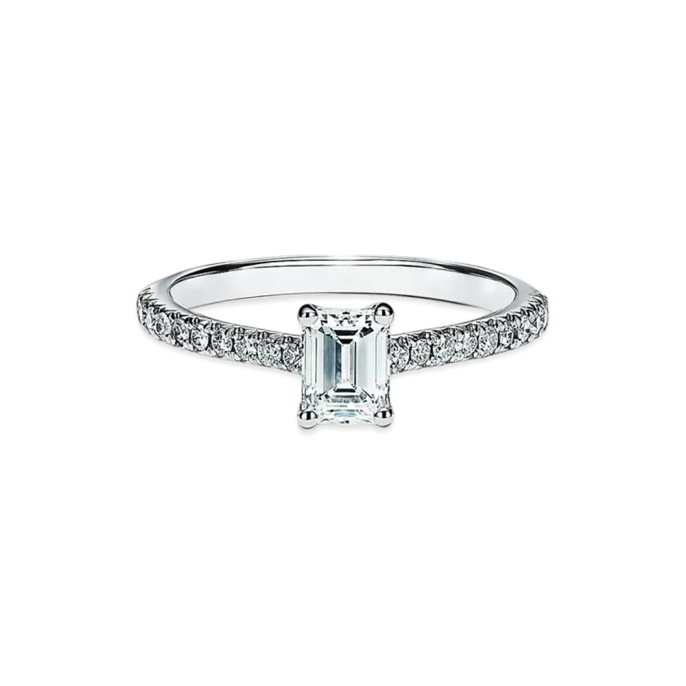 Tiffany & Co. Novo Emerald Cut Engagement Ring With A Pav Diamond Platinum Band 0.5 Carat