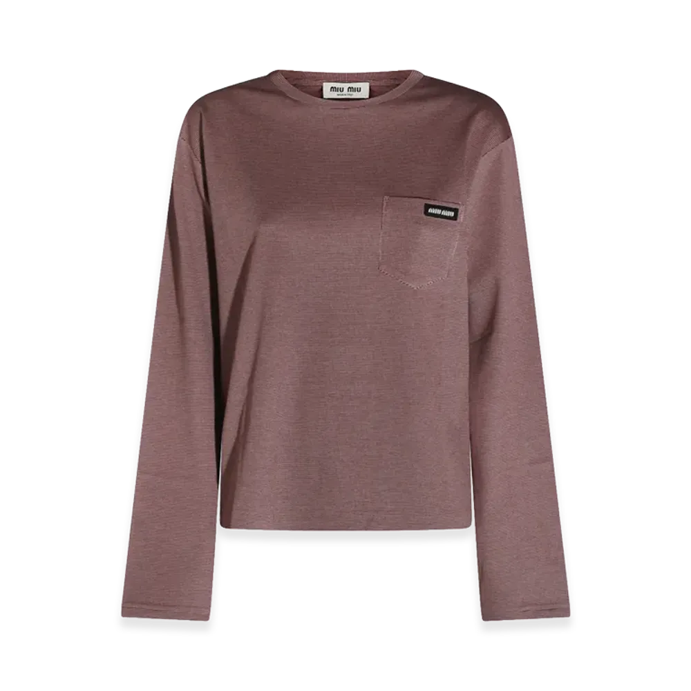 MIU MIU Women's Jacquard Jersey Long Sleeve T-Shirt "Bordeaux"
