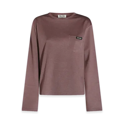 MIU MIU Women's Jacquard Jersey Long Sleeve T-Shirt "Bordeaux"