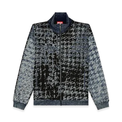 Diesel S-Corr Devore houndstooth zip-up top "Black/Blue"