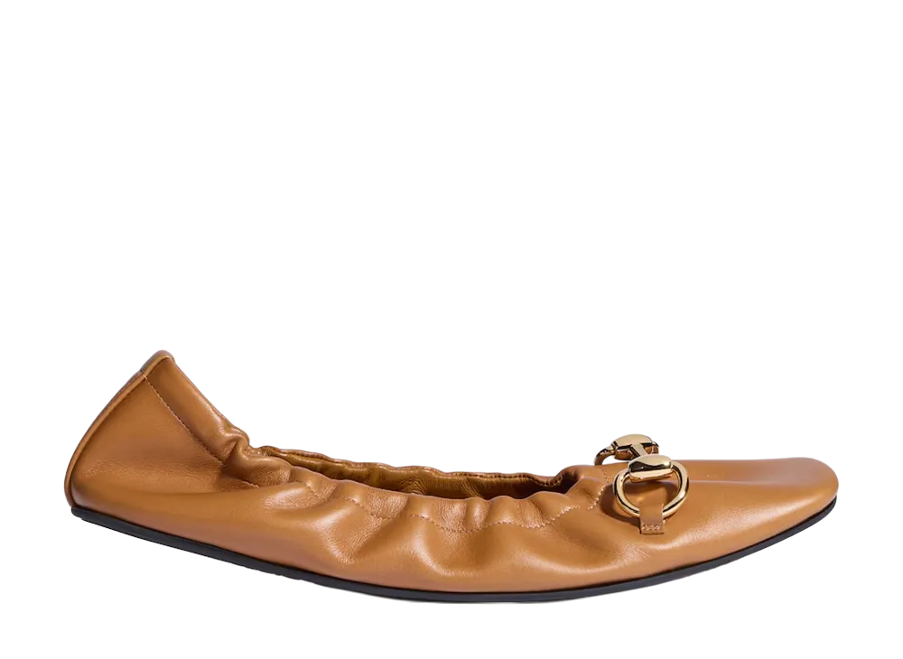 GUCCI Women's Prima Flat Ballet Shoe "Medium Brown"