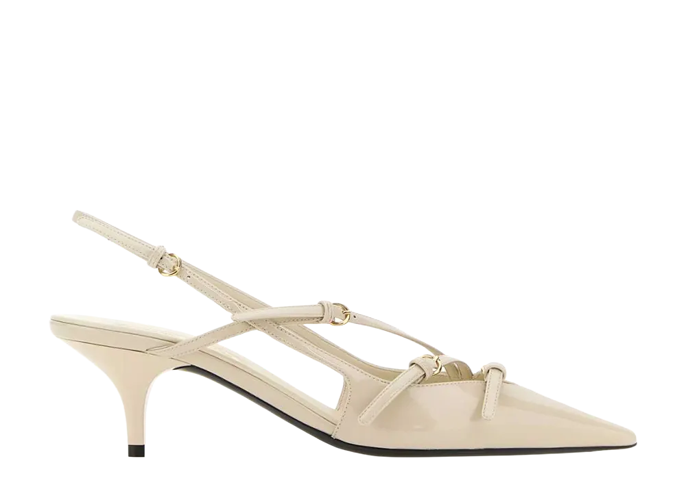 MIU MIU Women's Patent Leather Slingbacks with Buckles "White"