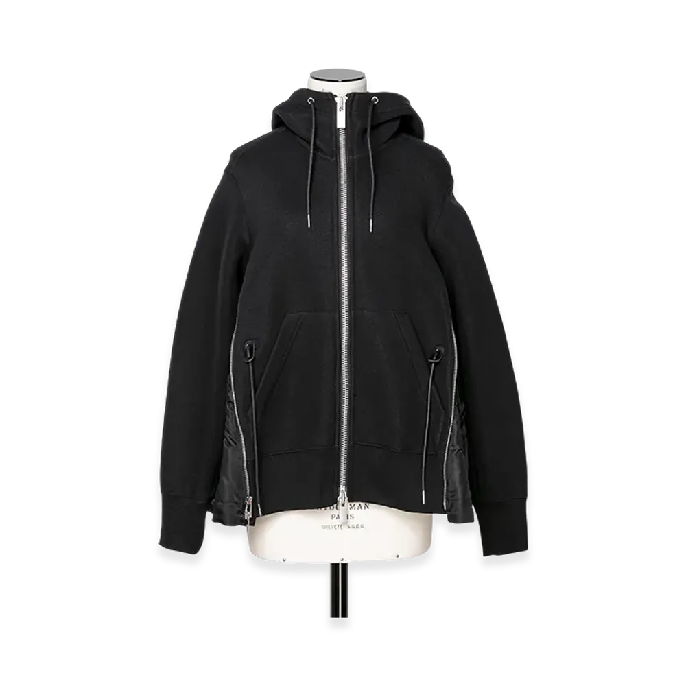 sacai Sponge Sweat x Nylon Twill Hoodie "Black/Black"