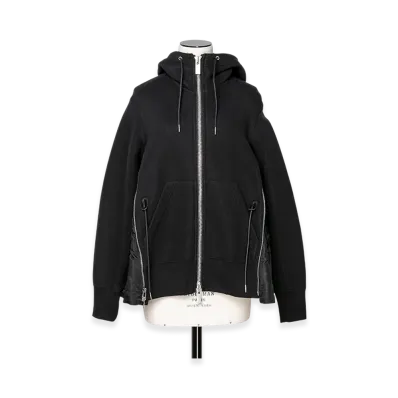 sacai Sponge Sweat x Nylon Twill Hoodie "Black/Black"