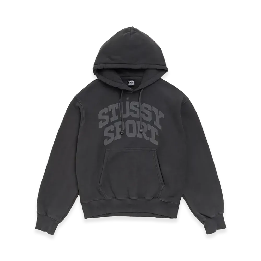 Stussy Block Sport Hoodie Garment Dyed "Faded Black"