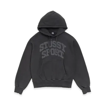 Stussy Block Sport Hoodie Garment Dyed "Faded Black"
