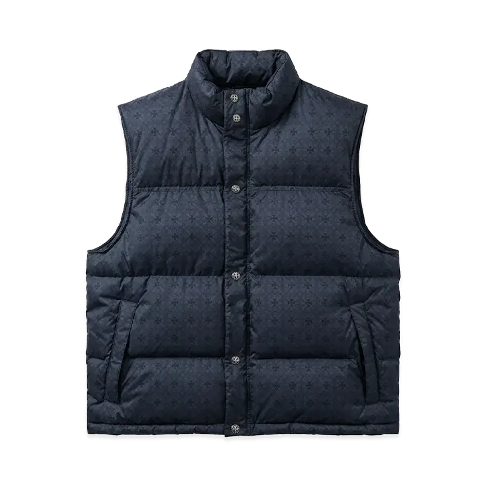 Chrome Hearts Stiff CH Plus All Over Pattern Crossball Button Nylon Down Vest "Navy"