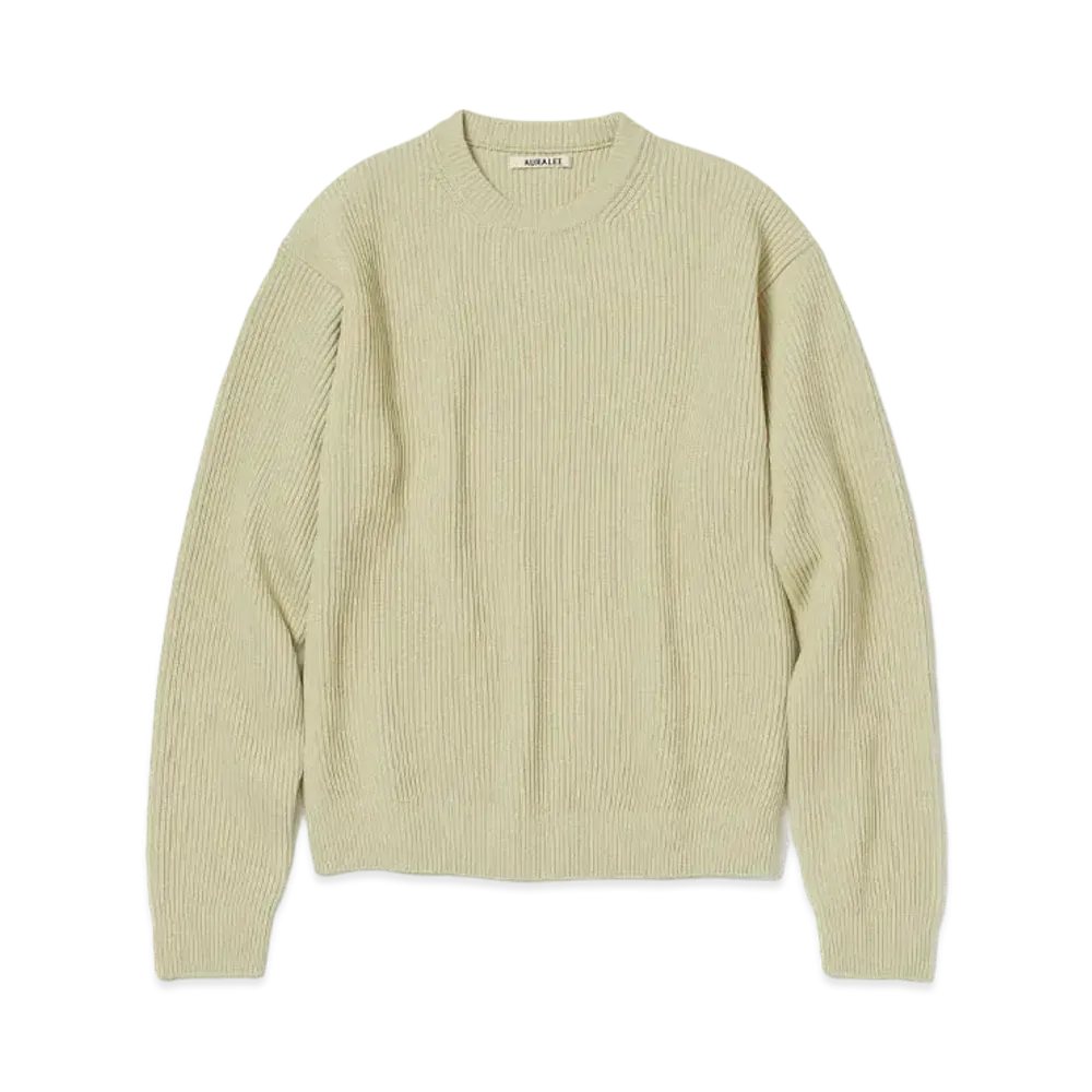 AURALEE Super Fine Wool Rib Knit P/O "Light Lime"