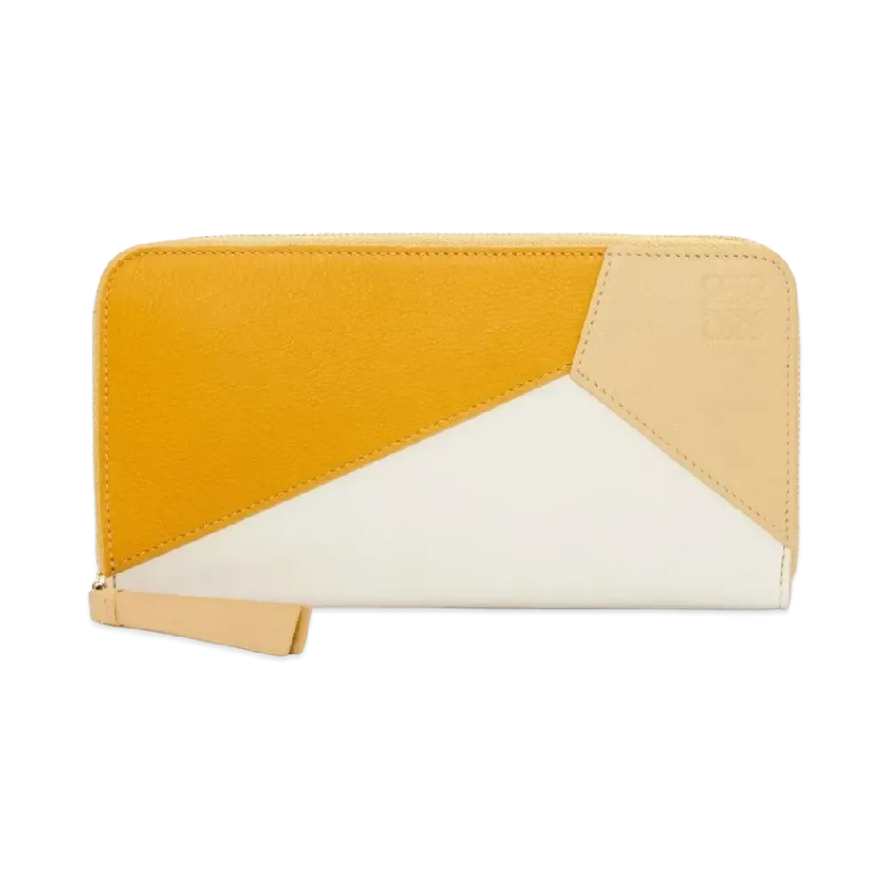 LOEWE Puzzle Zip Around Wallet Classic Calf "Sunflower/Soft White/Dark Butter"