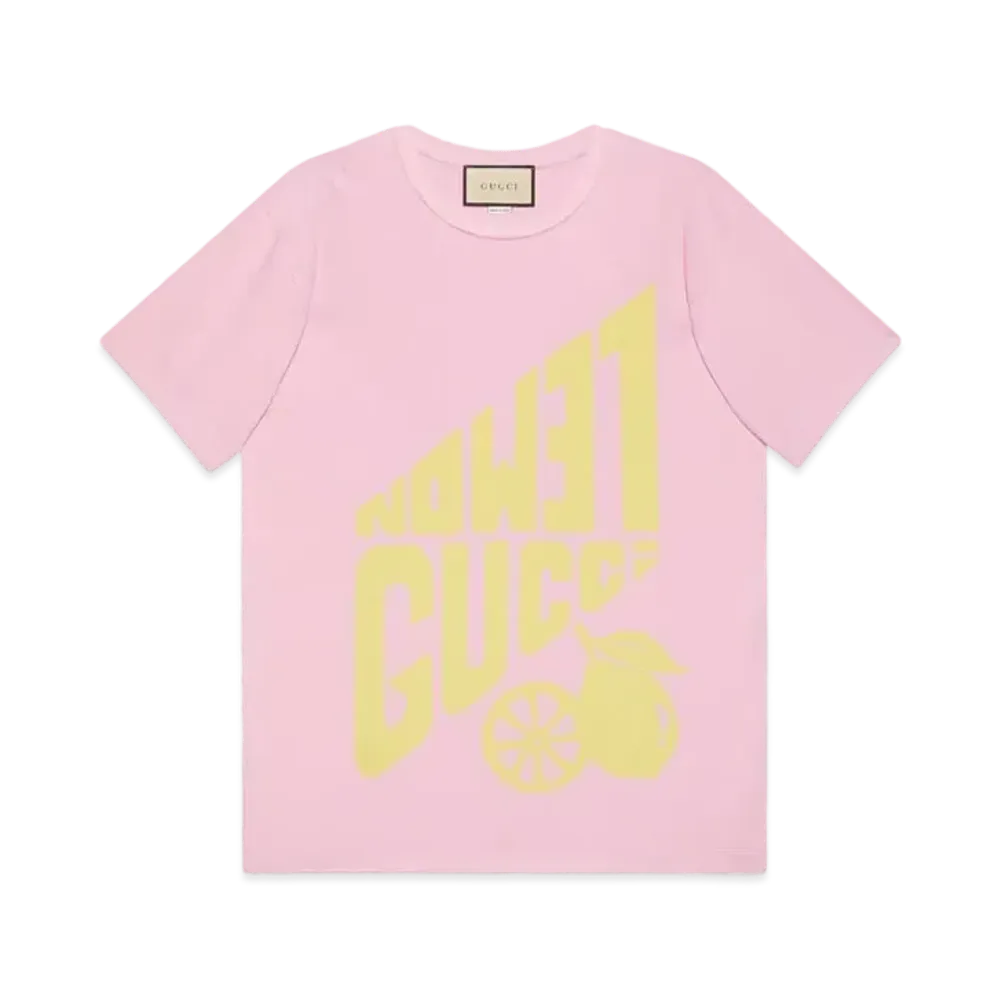 GUCCI Lemon Gucci Print Cotton T-shirt ”Pink”