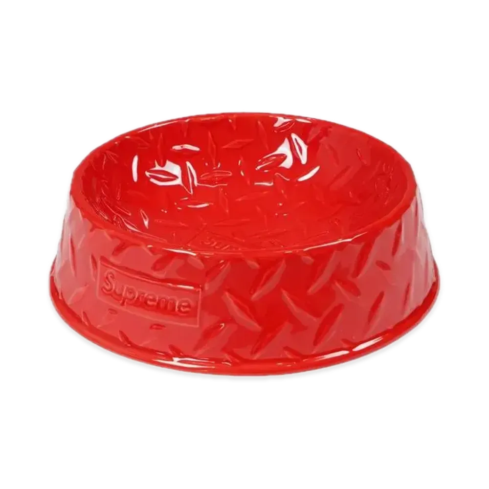 Supreme Diamond Plate Dog Bowl "Red"