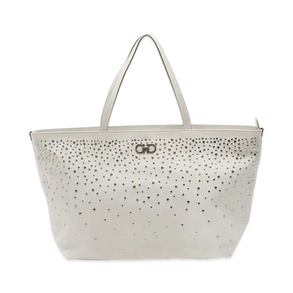 Salvatore Ferragamo Studs Leather Tote Bag "Ivory"