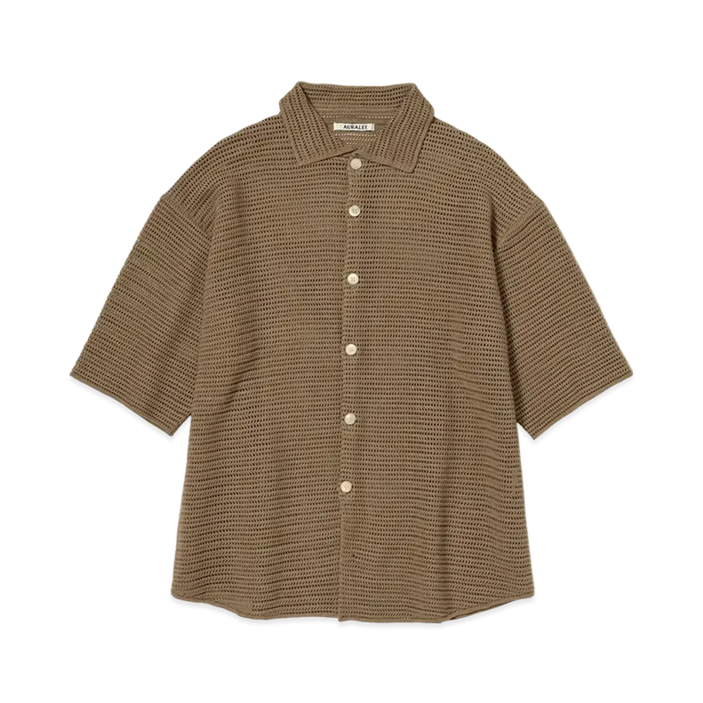 AURALEE Cotton Mesh Knit Half Sleeved Shirt "Khaki Brown"