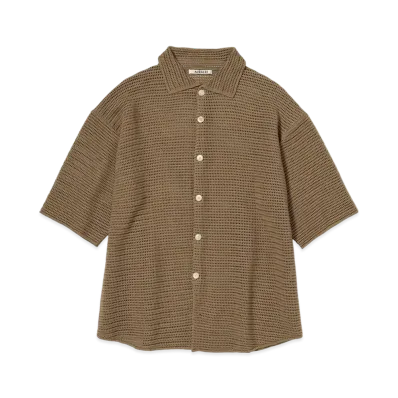 AURALEE Cotton Mesh Knit Half Sleeved Shirt "Khaki Brown"