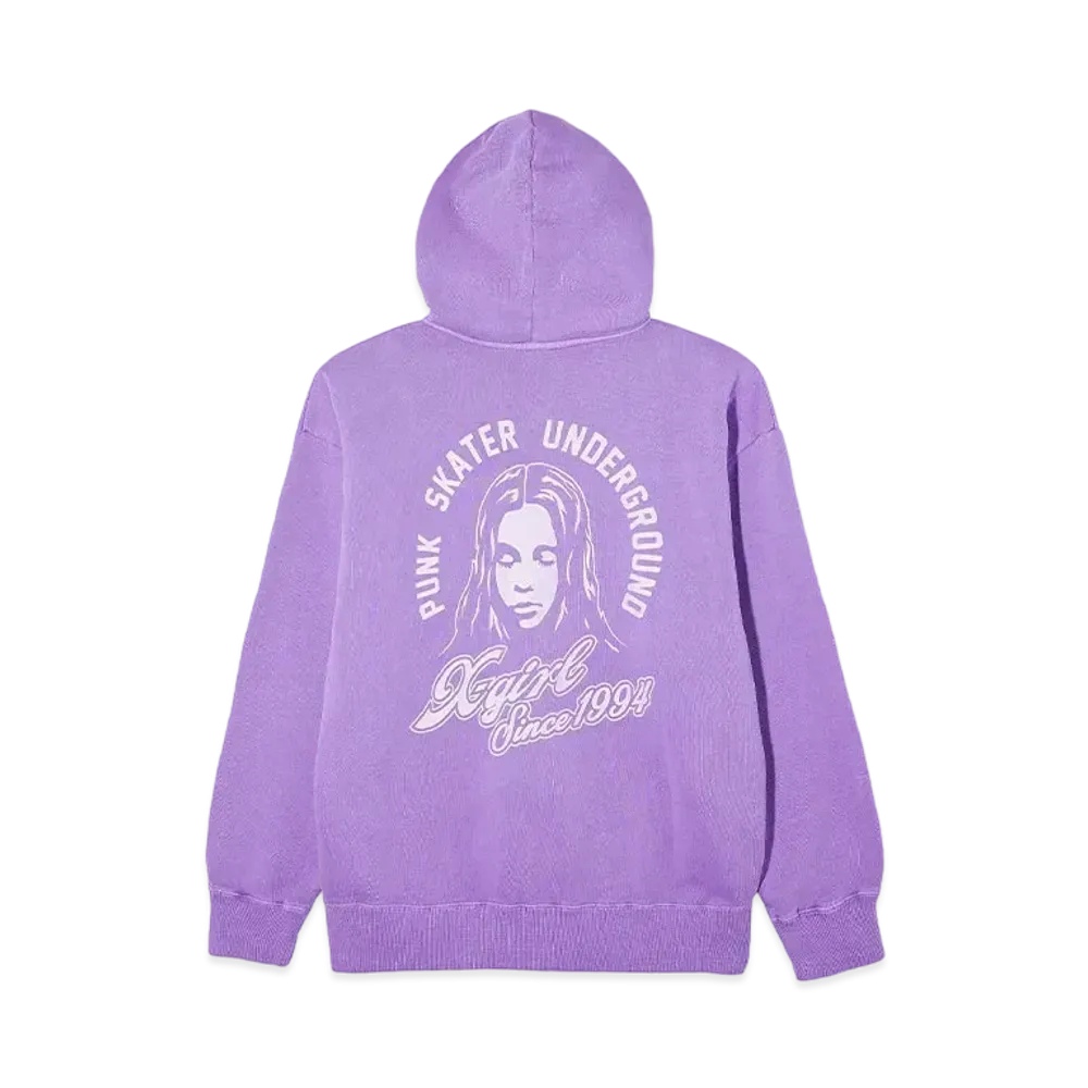 X-Girl Face & Cursive Logo Zip Up Sweat Hoodie "Purple"