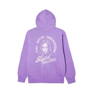 X-Girl Face & Cursive Logo Zip Up Sweat Hoodie "Purple"