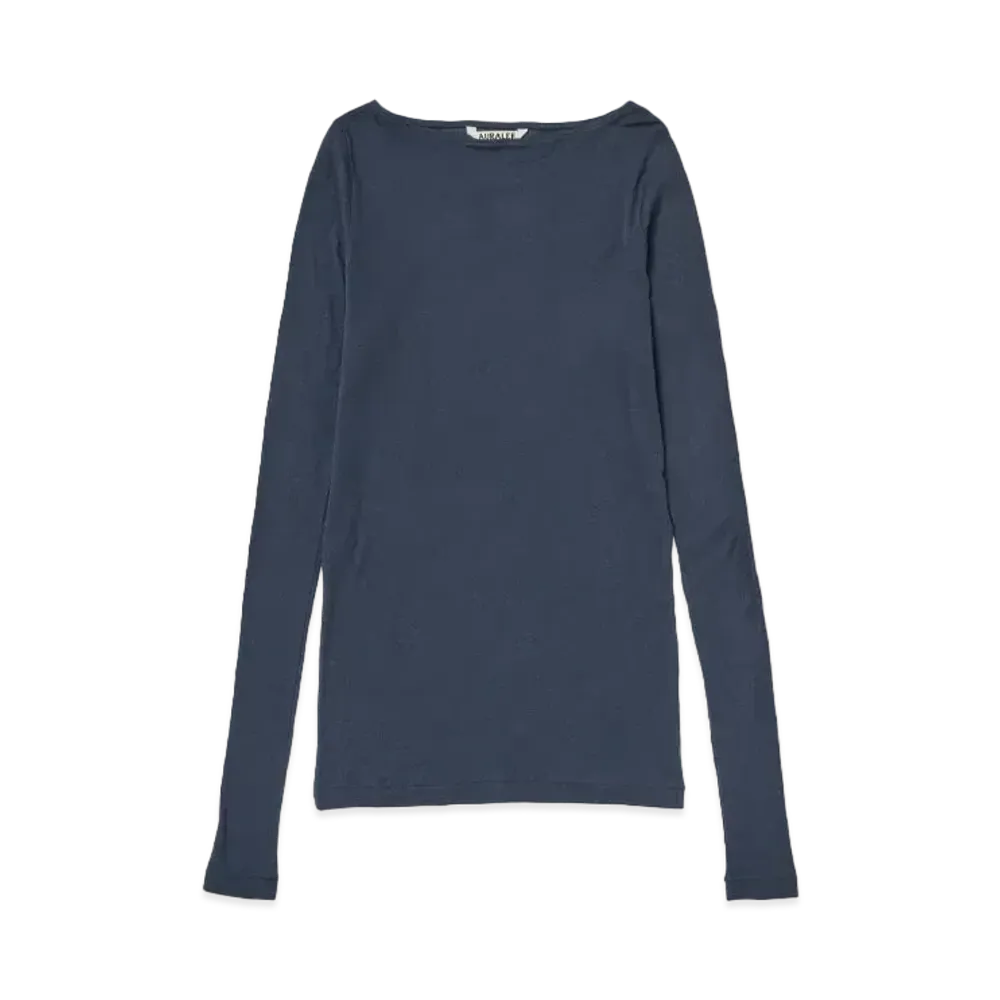 AURALEE High Gauge Sheer Rib Boat Neck L/S Tee "Navy"