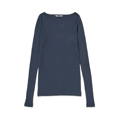 AURALEE High Gauge Sheer Rib Boat Neck L/S Tee "Navy"