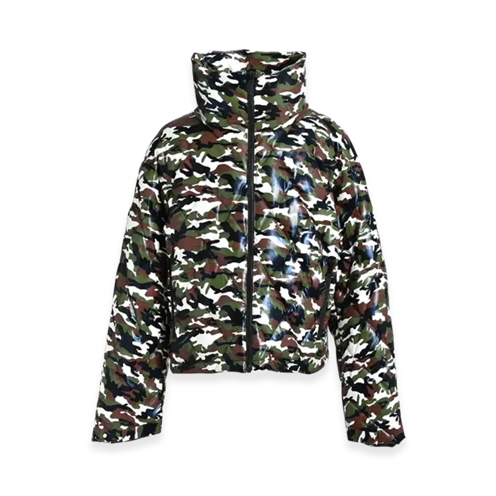 BREATH Faux Leather Quilting Camo Down Jacket "Woodland Camo"
