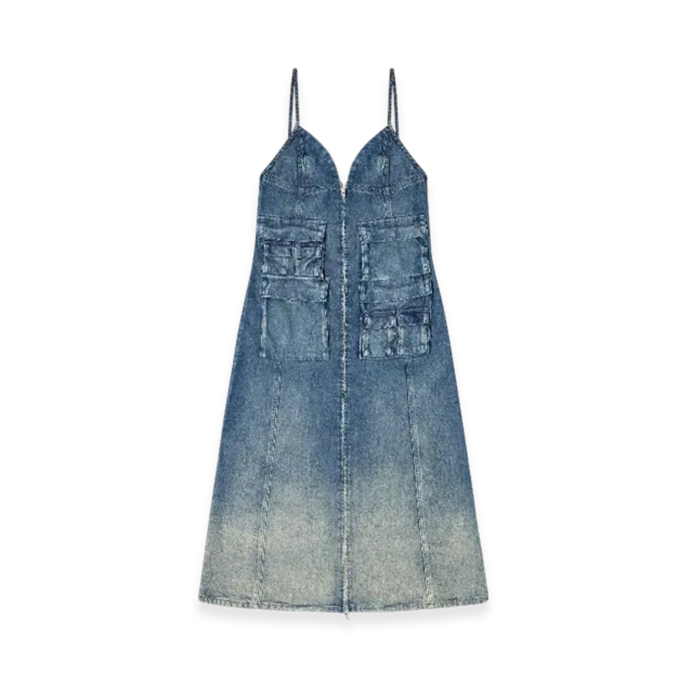 Diesel De-Melvi-S Dress In Fluid Laser-Worn Denim "Medium Blue"