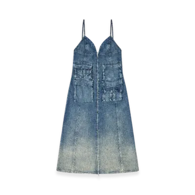 Diesel De-Melvi-S Dress In Fluid Laser-Worn Denim "Medium Blue"
