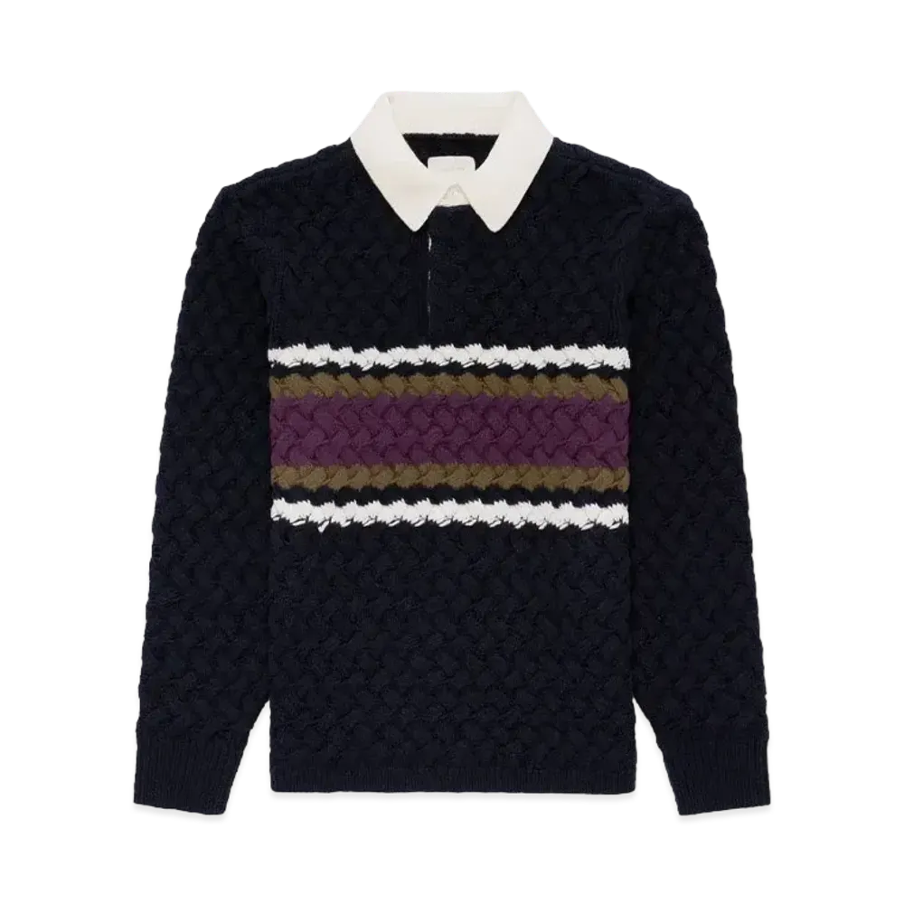 Aime Leon Dore Basketweave Knit Rugby "Navy"