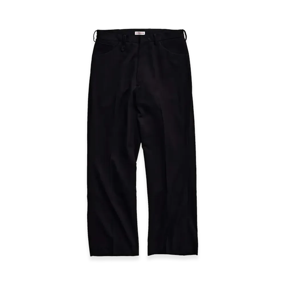 NICENESS Finch S140's Worsted Gabardine Semi-Flare Trousers "Black"