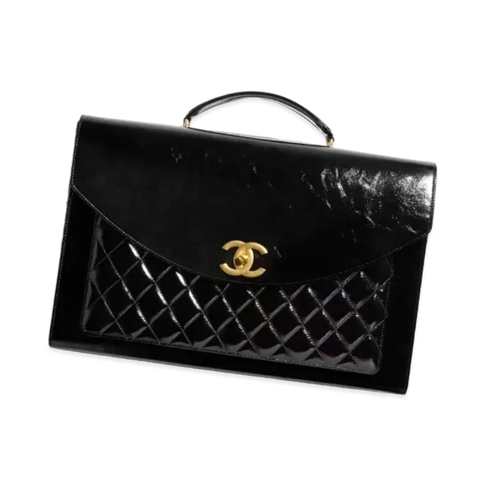 CHANEL Briefcase Patent Crumpled Lambskin & Gold-Tone Metal "Black"