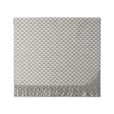 PRADA Symbole Double Wool and Cashmere Stole "Gray/White"