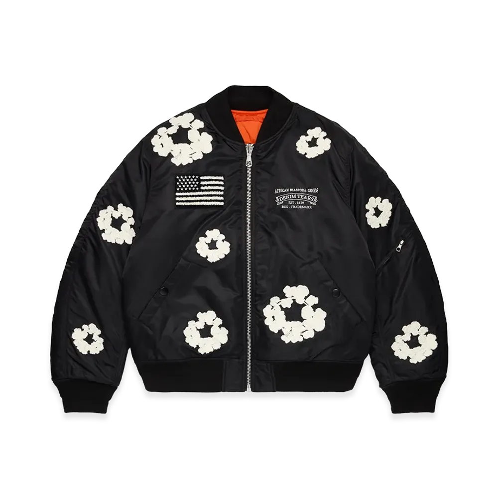 DENIM TEARS Cotton Wreath MA-1 Bomber Jacket "Black"