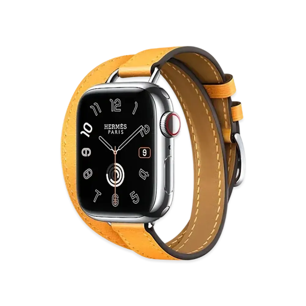 Apple Watch x Hermes Series 9 (GPS + Cellular Model) Stainless 41mm and Double Tour Attelage "Jaune D'or"