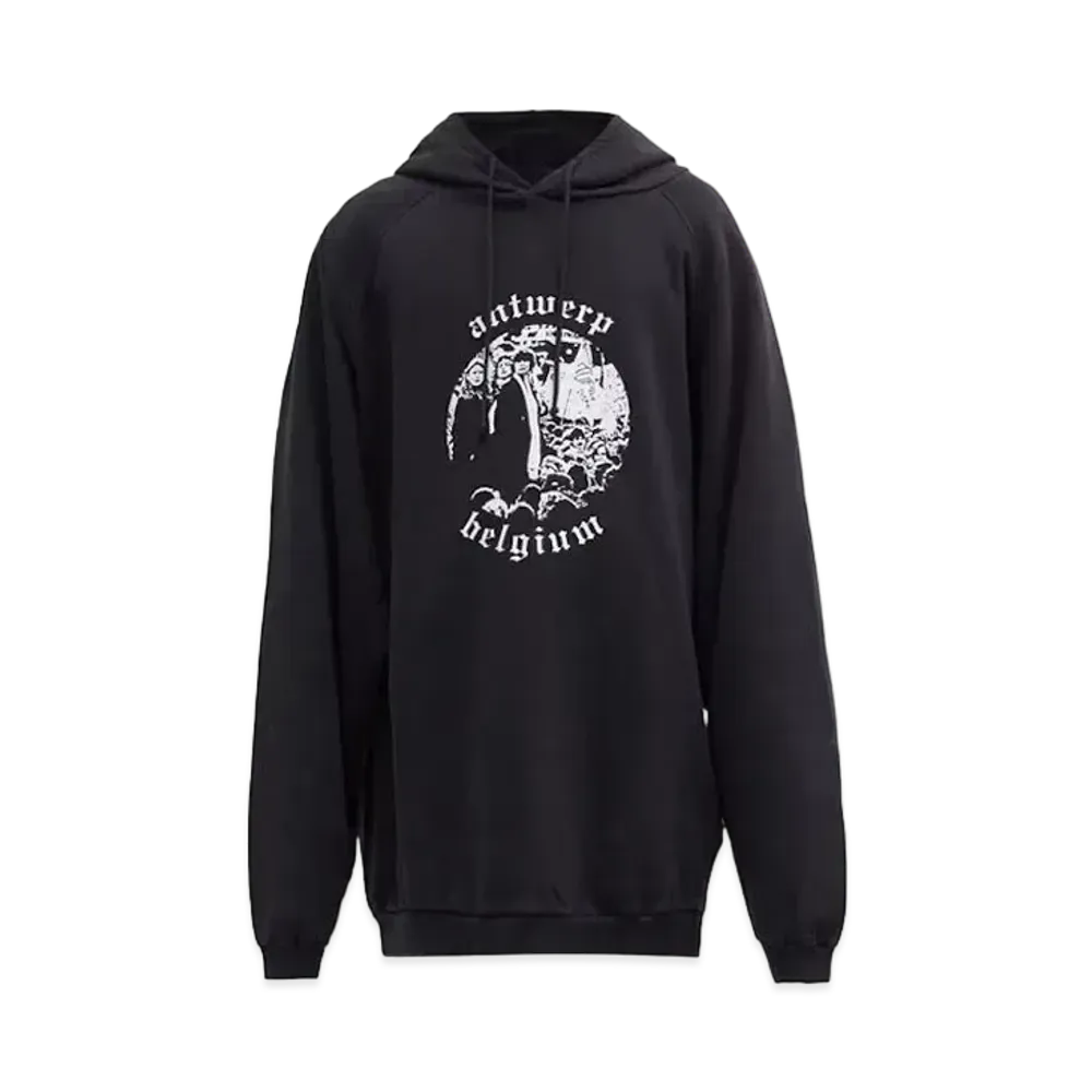 RAF SIMONS Archive Redux AW01 Antwerp-Print Cotton-Jersey Hooded Sweatshirt "Black"