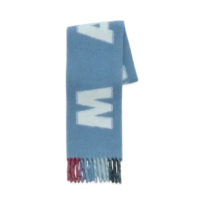 Marni Mohair and Wool Scarf with Maxi Logo "Blue Lilac"