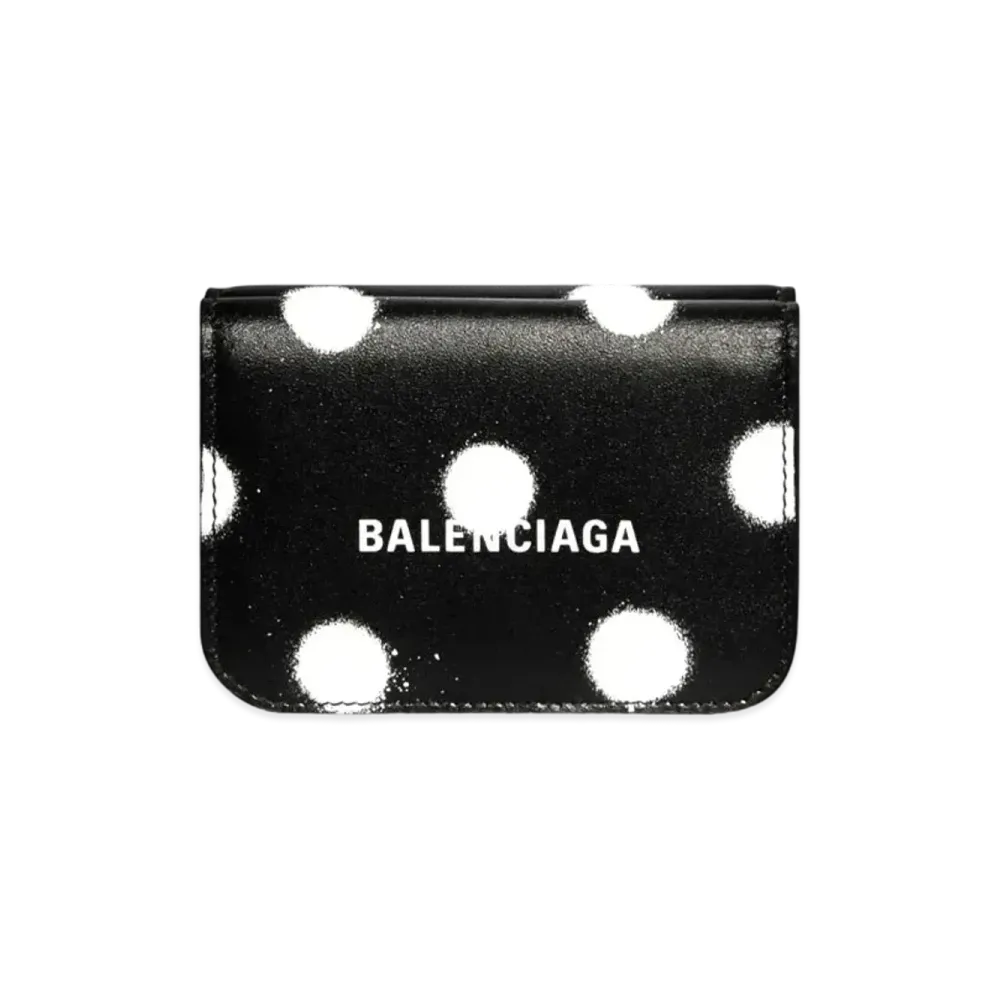 BALENCIAGA Cash Mini Wallet In Sprayed Polka Dots Printed Smooth Calfskin "Black"