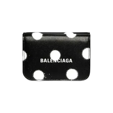 BALENCIAGA Cash Mini Wallet In Sprayed Polka Dots Printed Smooth Calfskin "Black"