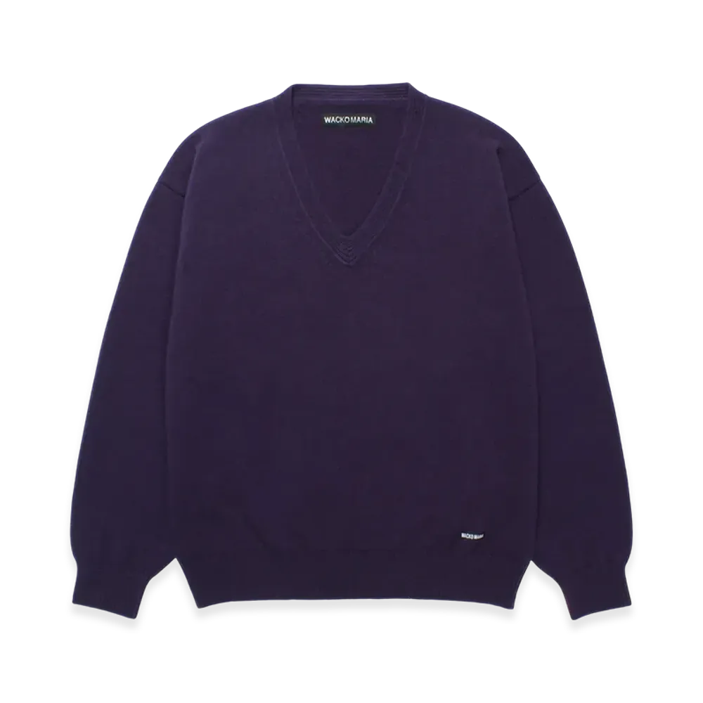 WACKO MARIA V Neck Knit Sweater "Purple"
