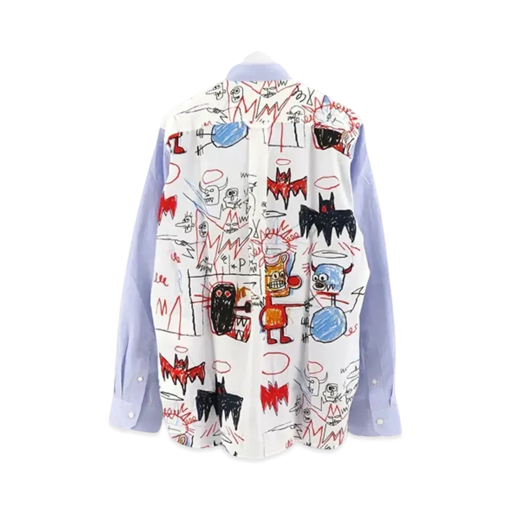 JUNYA WATANABE Cotton Broad Stripe x Rayon Print Shirt Jean Michel Basquiat "Multi"
