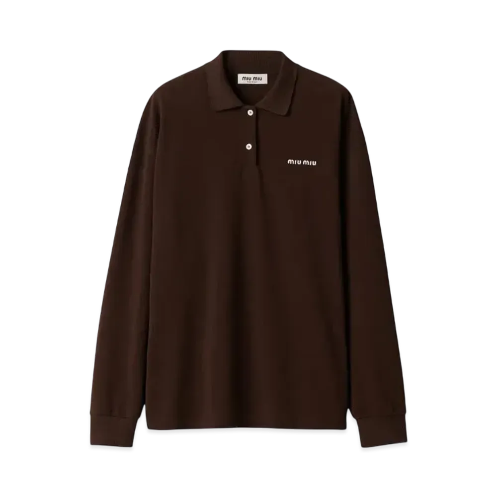 MIUMIU Women's Cotton Pique Polo Shirt "Dark Brown"