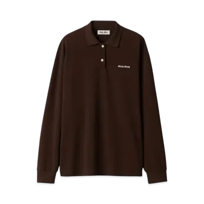 MIUMIU Women's Cotton Pique Polo Shirt "Dark Brown"