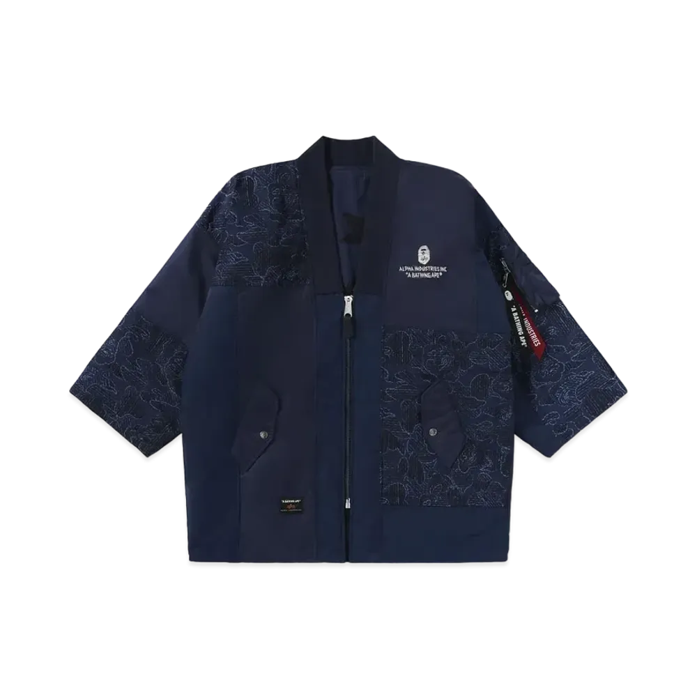 A BATHING APE x ALPHA INDUSTRIES Reversible Kimono Jacket "Navy"