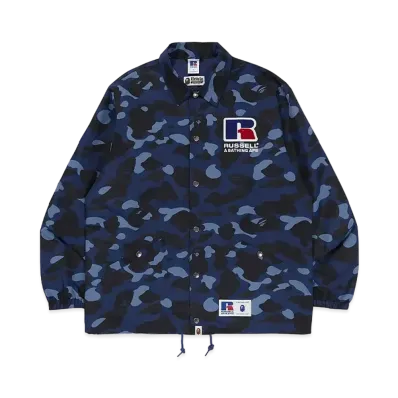 A BATHING APE x RUSSELL Color Camo College Coach Jacket "Navy"