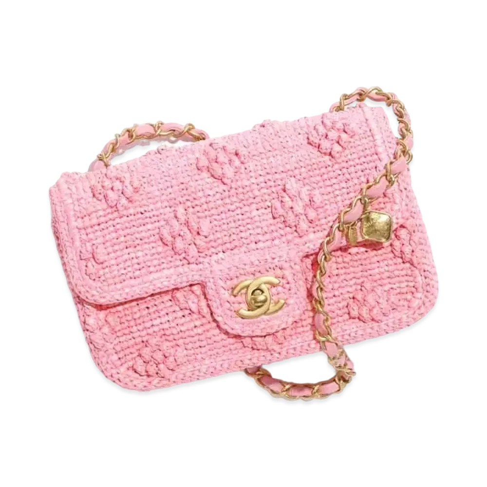 CHANEL Mini Flap Bag Raffia Effect Braided "Pink"