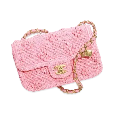 CHANEL Mini Flap Bag Raffia Effect Braided "Pink"